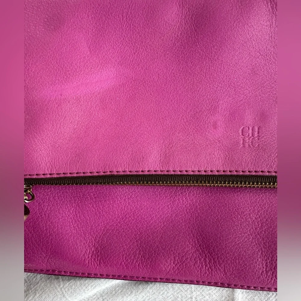 Quiet Luxury CH Carolina Herrera Fold-Over Fuchsia Clutch With Bronze Tassel